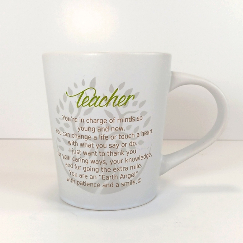 NWT Earth Angel Teacher Mug 16 Oz White Green Gift Collectible Cup